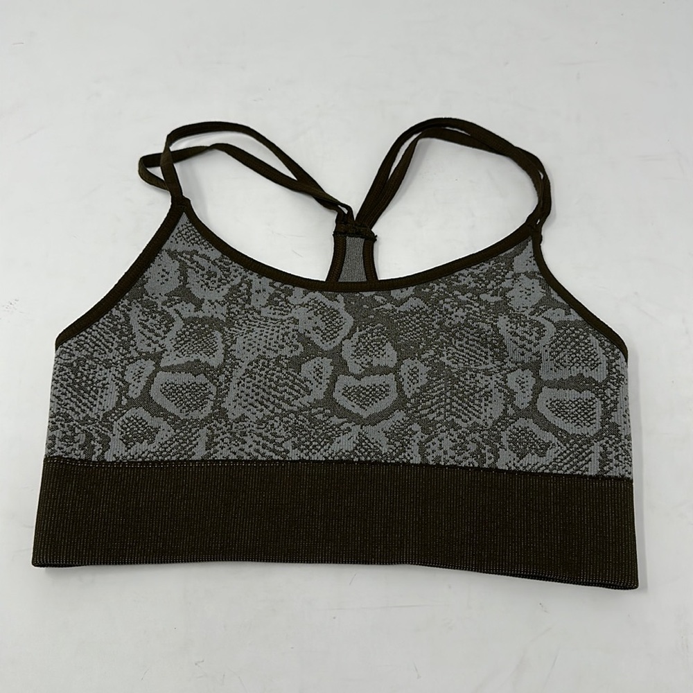 Bombshell Brown & Gray Seamless Snake Print Sports Bra XS Racerback Never worn